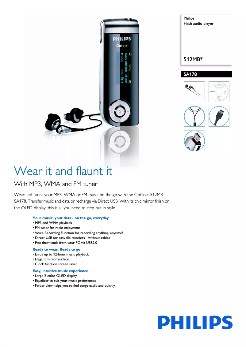 First page image of the manual for GoGear SA178