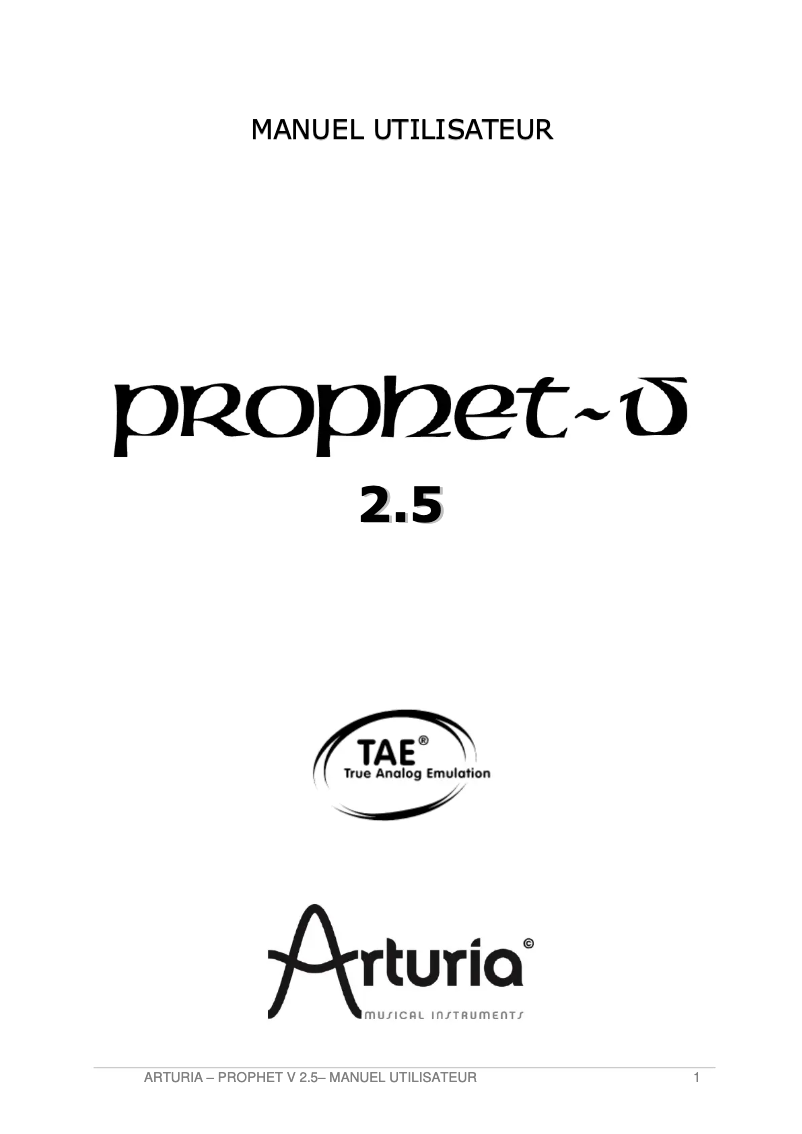 Page 1 of the manual User Manual Arturia Prophet V