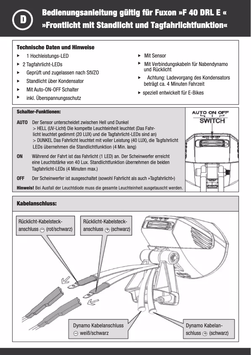 Page 1 of the manual User Manual Fuxon F 40 DRL E