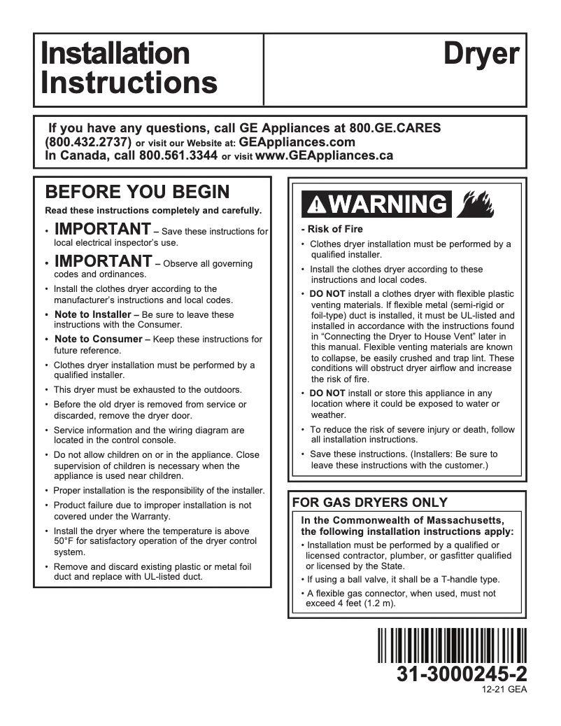 First page image of the manual for Profile PTD70EBSTWS