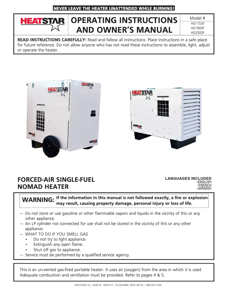 First page image of the manual for NOMAD HS115SF