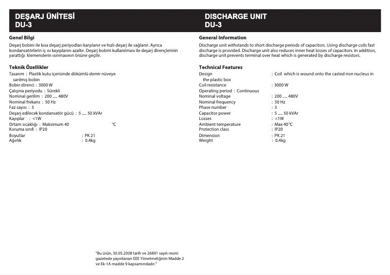 First page image of the manual for DU-3