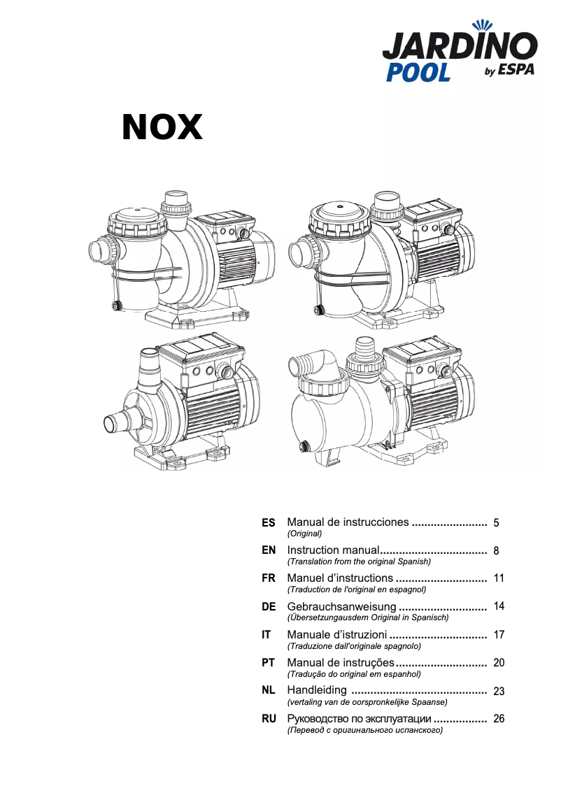 Page 1 of the manual User Manual Jardino NOX 25 6M