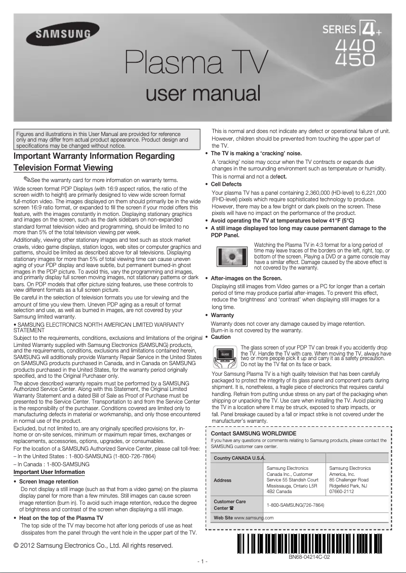 Page 1 of the manual User Manual Samsung PN51E450
