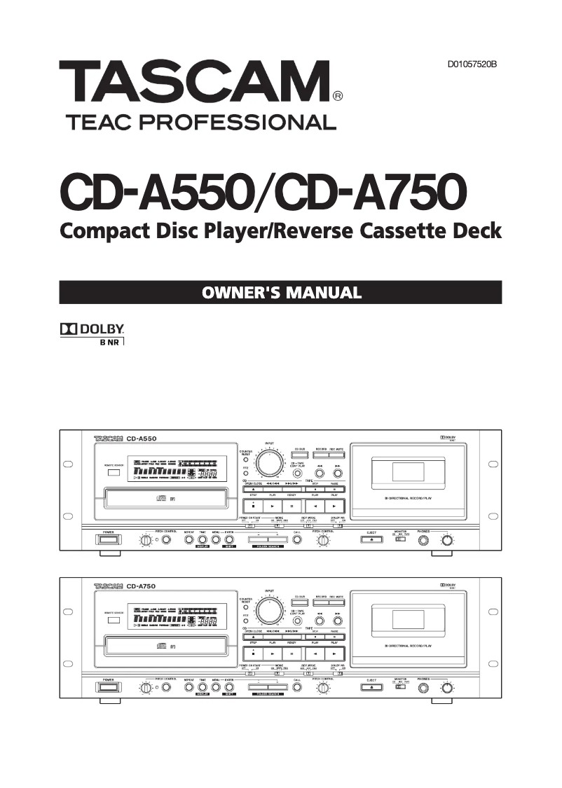 Page 1 of the manual User Manual Tascam CD-A550