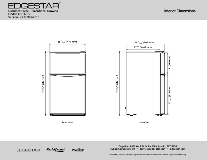 Page 1 of the manual Technical Sheet EdgeStar CRF321SS