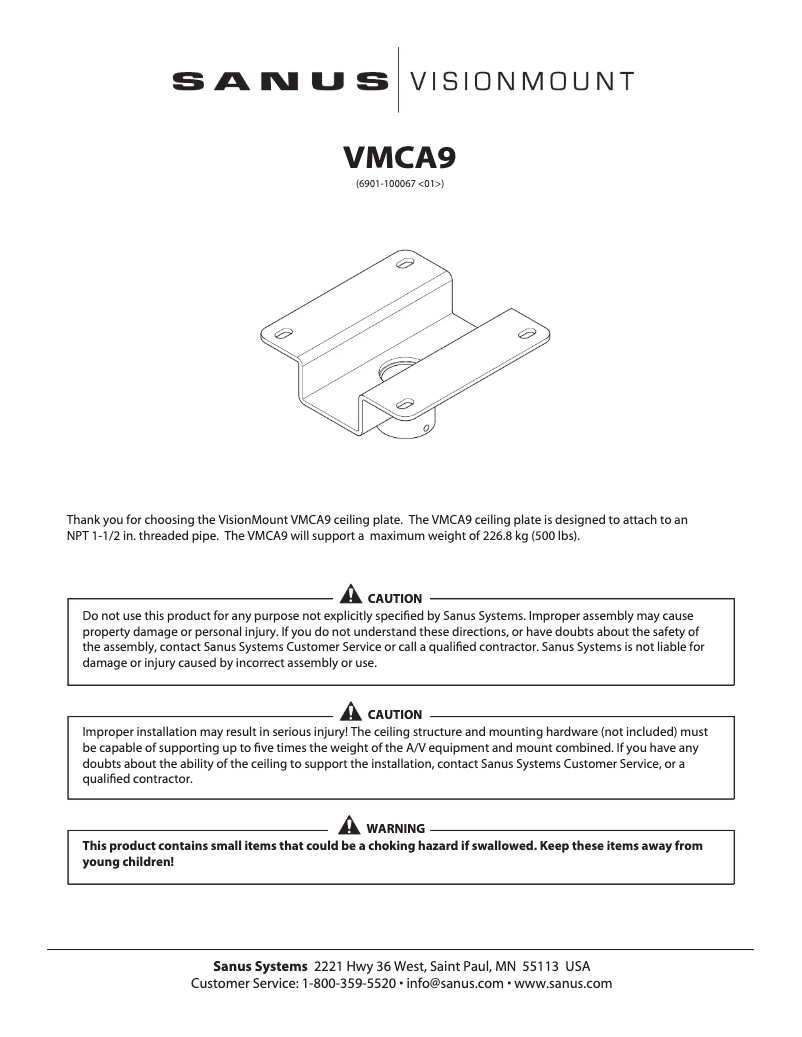 Page 1 of the manual User Manual Sanus VMCA9