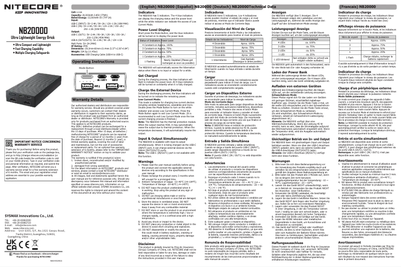 First page image of the manual for NB20000