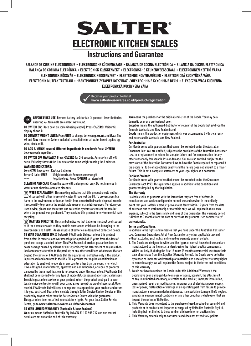 Page 1 de la notice Manuel utilisateur Salter 1102
