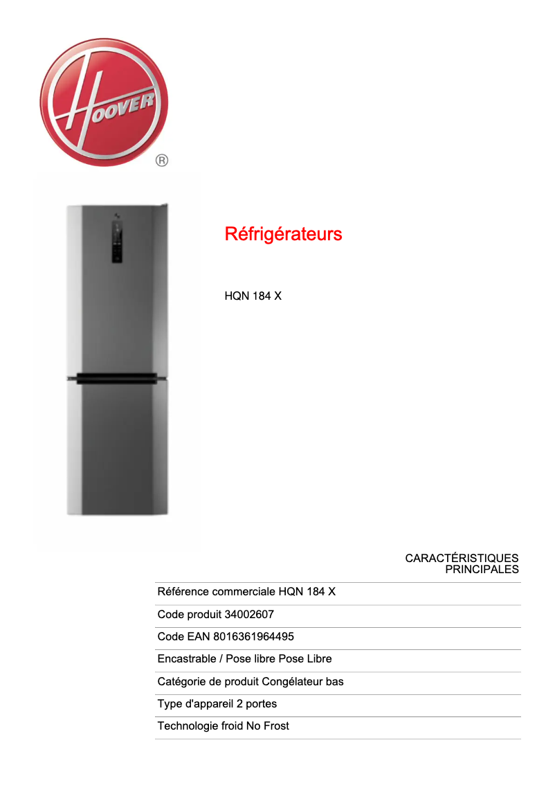 First page image of the manual for HQN 184 X