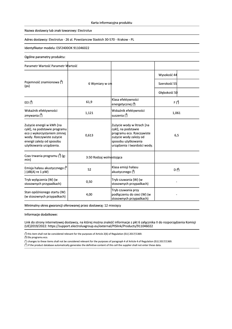 First page image of the manual for ESF2400OK