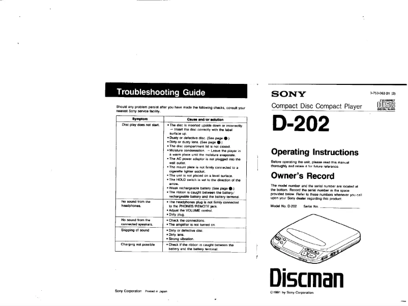 Page 1 of the manual User Manual Sony Discman D-202
