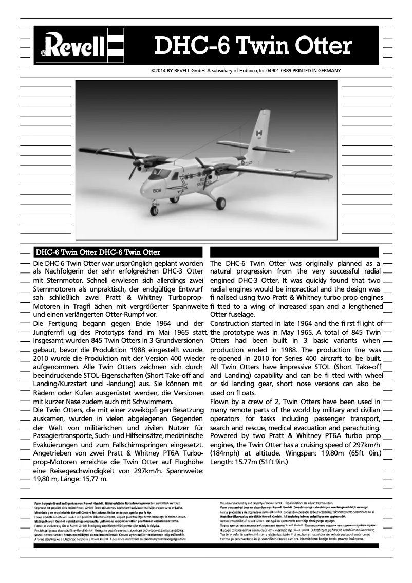 Page 1 of the manual User Manual Revell DHC-6 Twin Otter