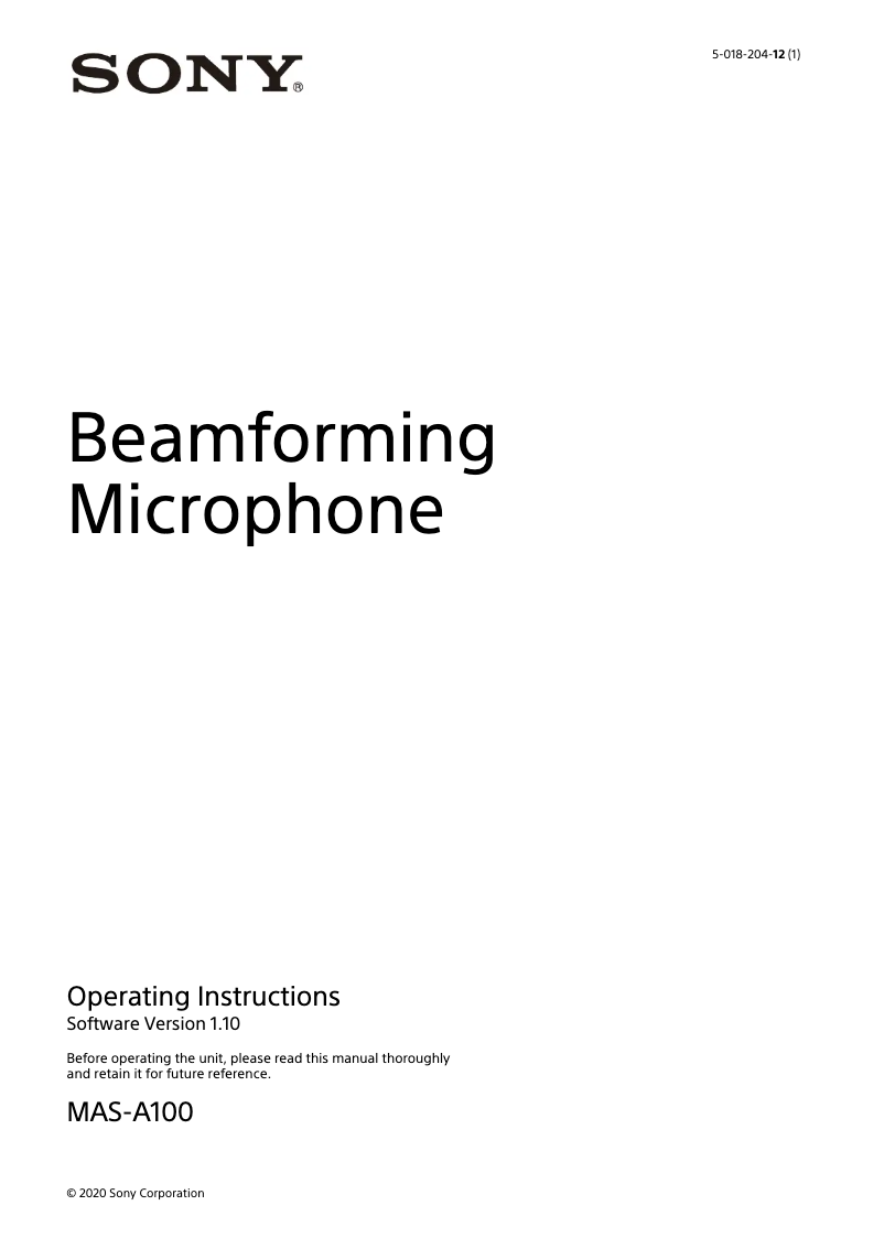 First page image of the manual for MAS-A100