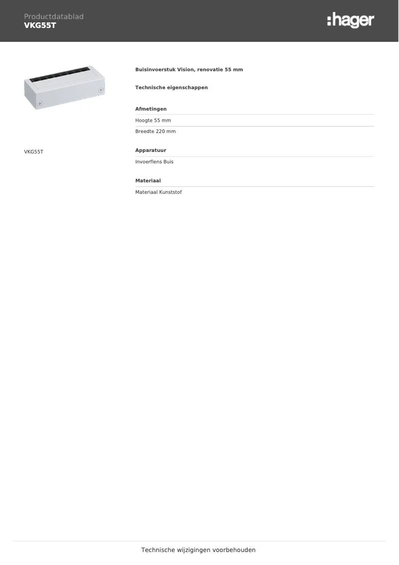 Page 1 of the manual User Manual Hager Vision VKG55T