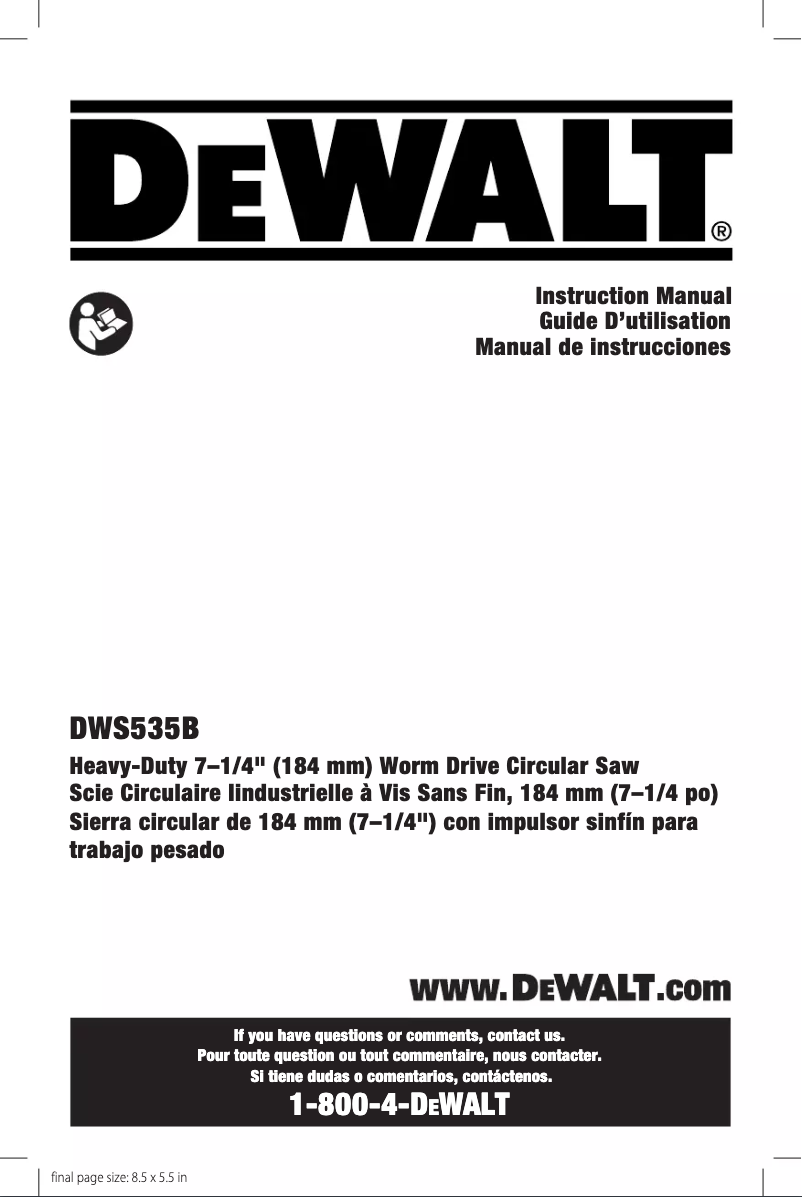 First page image of the manual for DWS535B