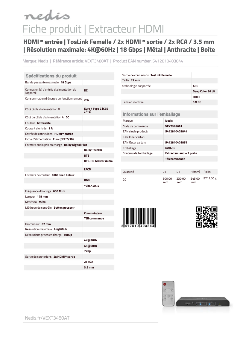 First page image of the manual for VEXT3480AT