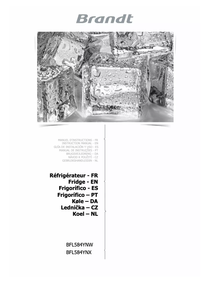 Page 1 de la notice Manuel utilisateur Brandt BFL584YNW