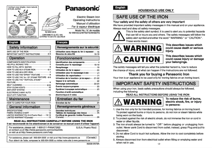 Page 1 of the manual User Manual Panasonic NI-W810