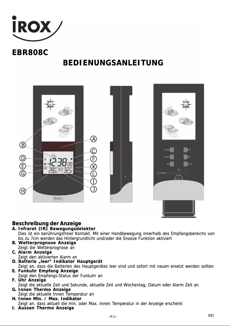 Page 1 of the manual User Manual Irox EBR808C