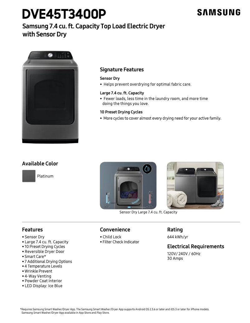 Page 1 of the manual Technical Sheet Samsung DVE45T3400P