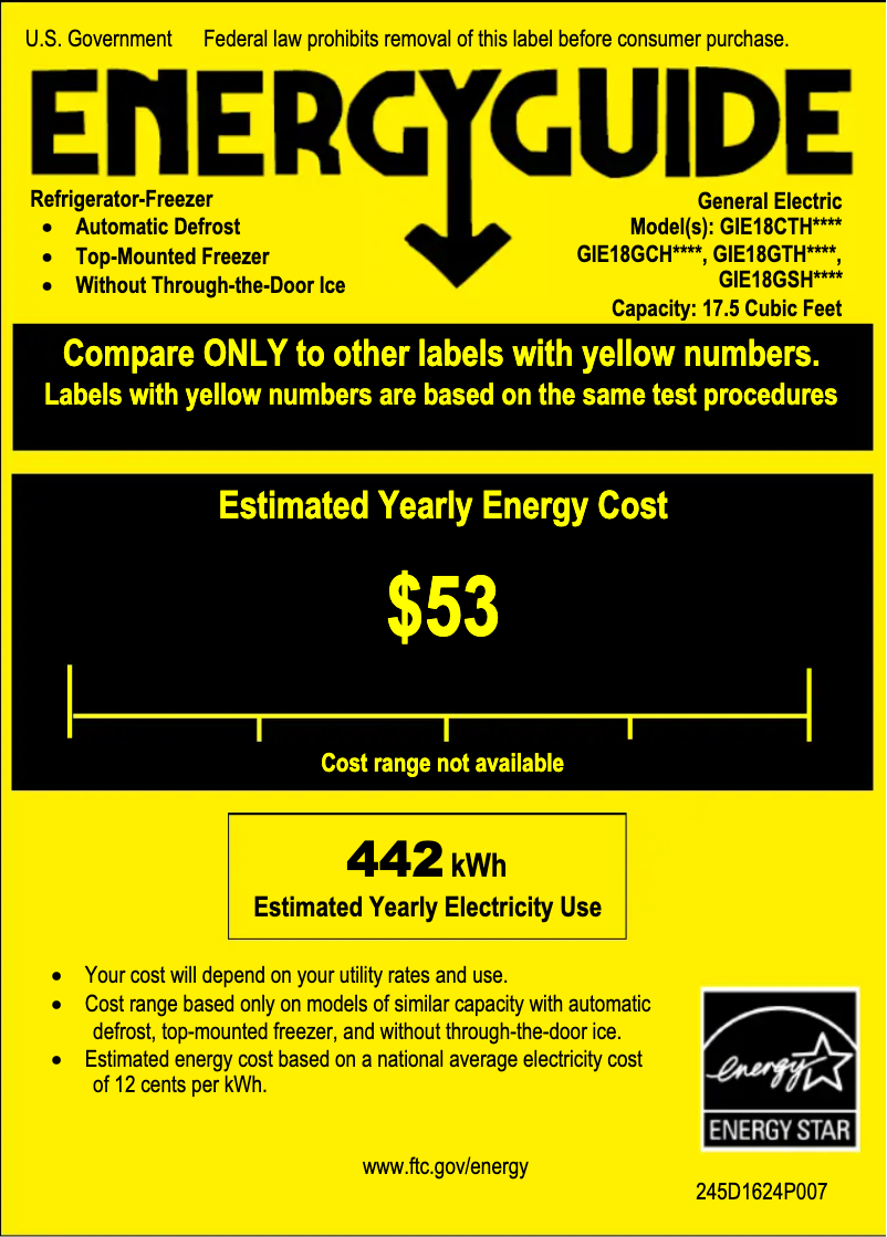 Page 1 of the manual Energy Label GE GIE18GCHSA