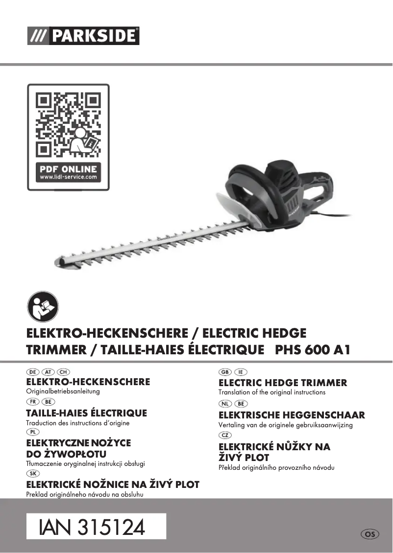 First page image of the manual for PHS 600 A1