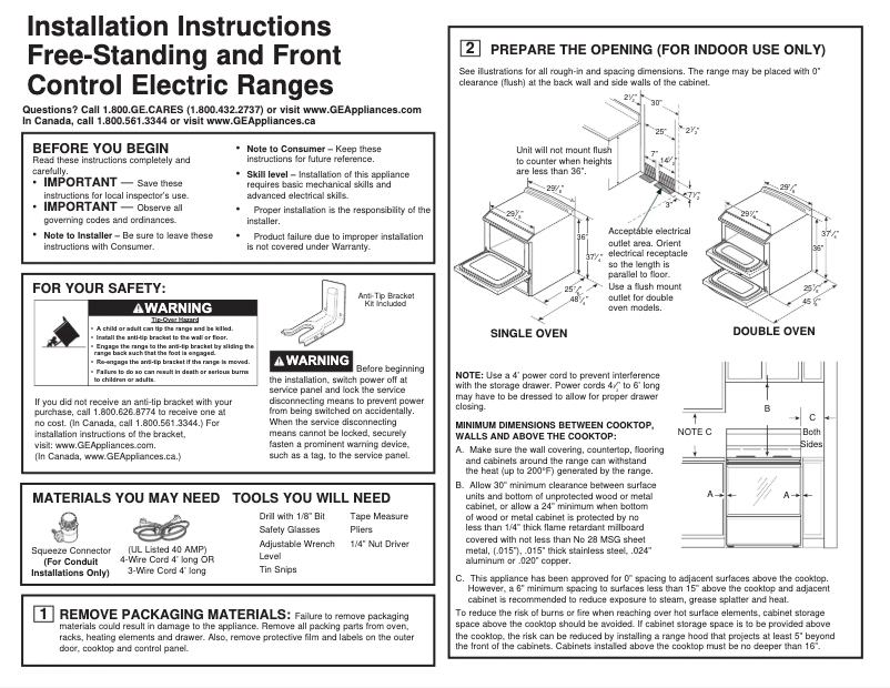Page 1 of the manual Installation Guide GE JS760BLTS