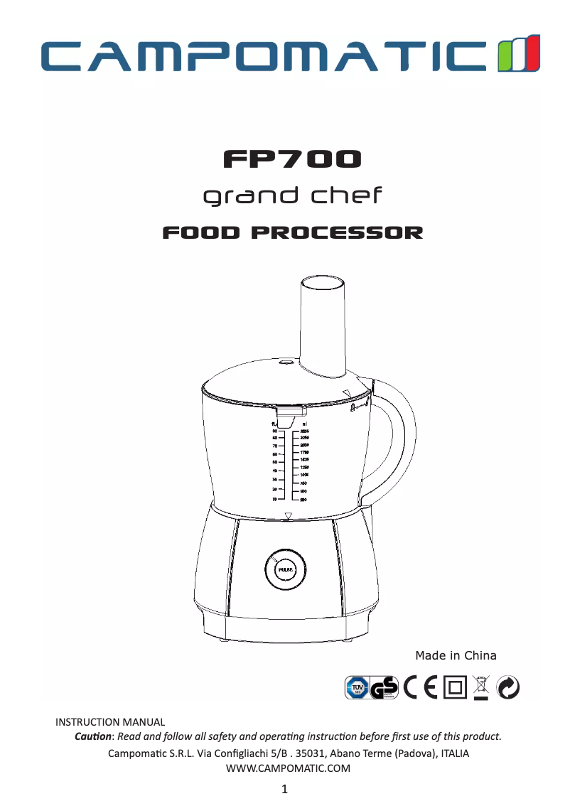 First page image of the manual for FP700
