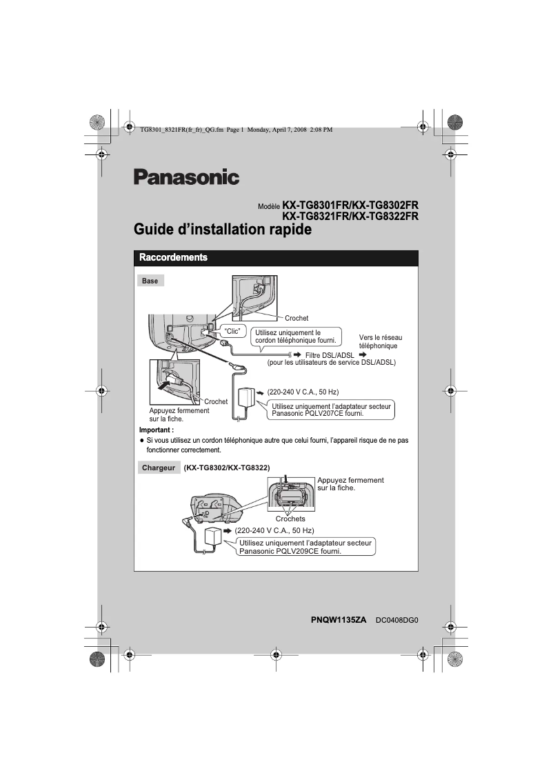 Page 1 of the manual User Manual Panasonic KX-TG8302FR