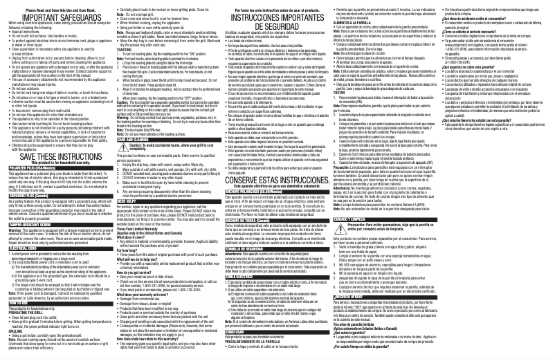 Page 1 of the manual User Manual George Foreman GR1036BTR