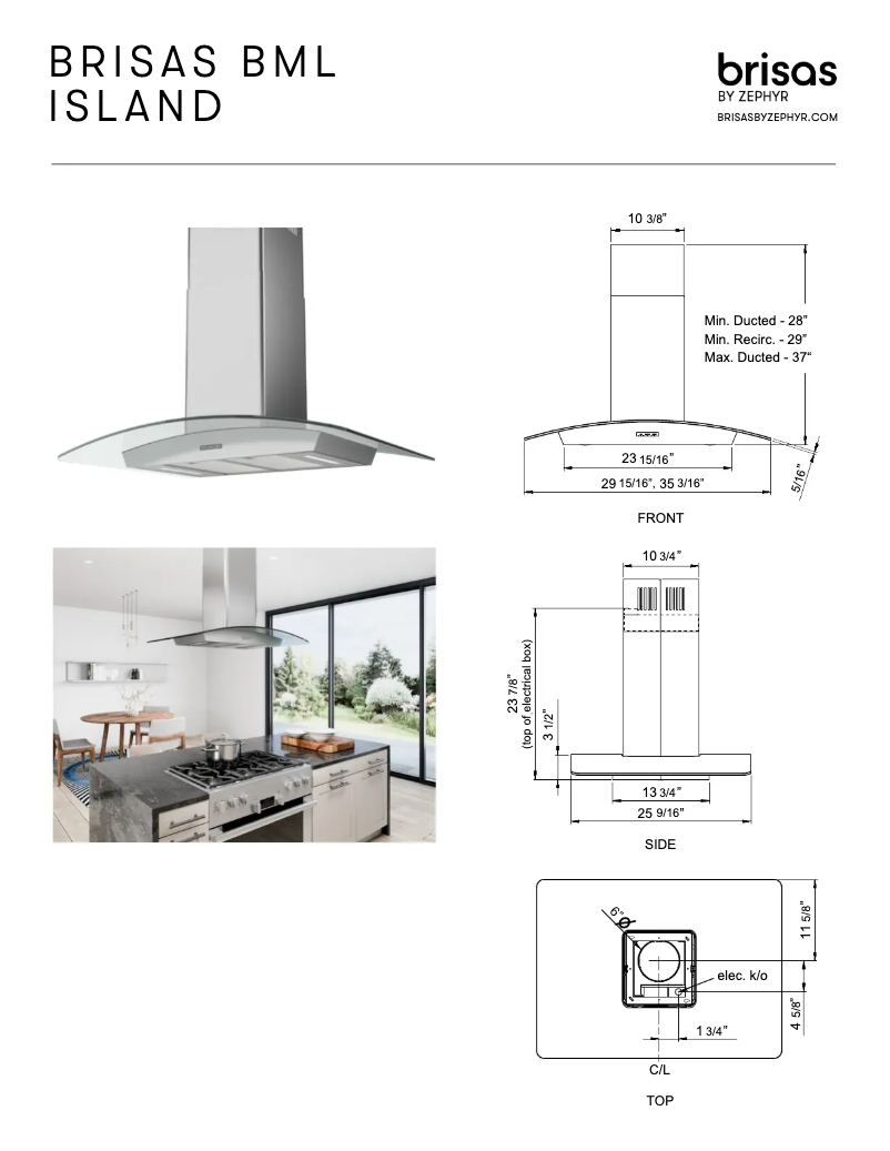 Page 1 of the manual Technical Sheet Zephyr Brisas BML-E36BG
