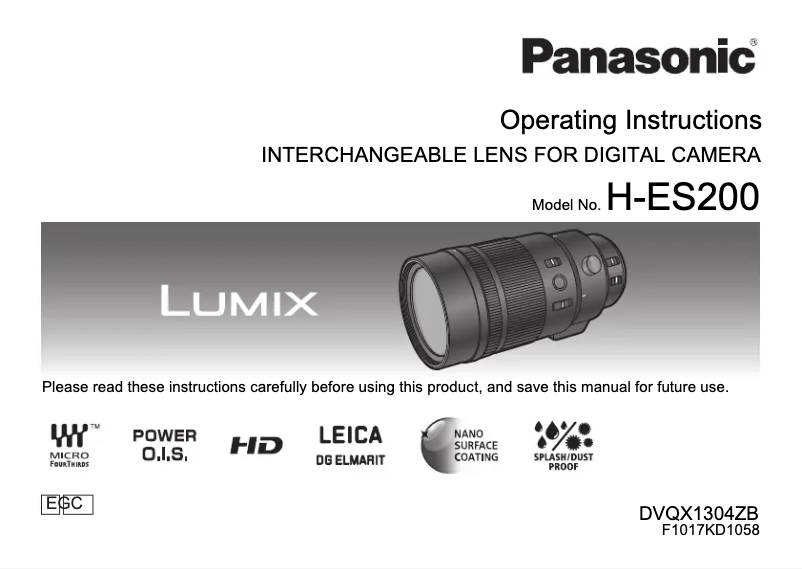 First page image of the manual for Lumix H-ES200