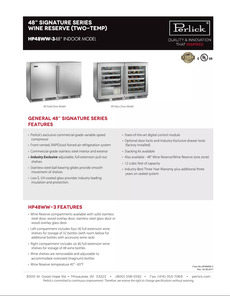 First page image of the manual for Signature Series HP48WO-S-3-1L-3R