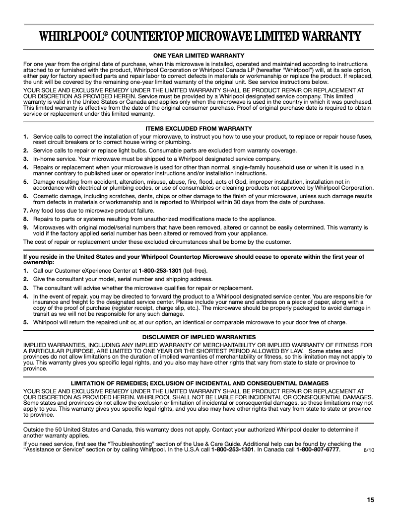 First page image of the manual for WMC20005YB