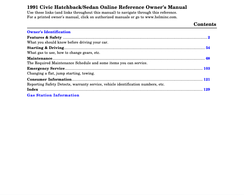 Page 1 of the manual User Manual Honda Civic Wagon (1991)
