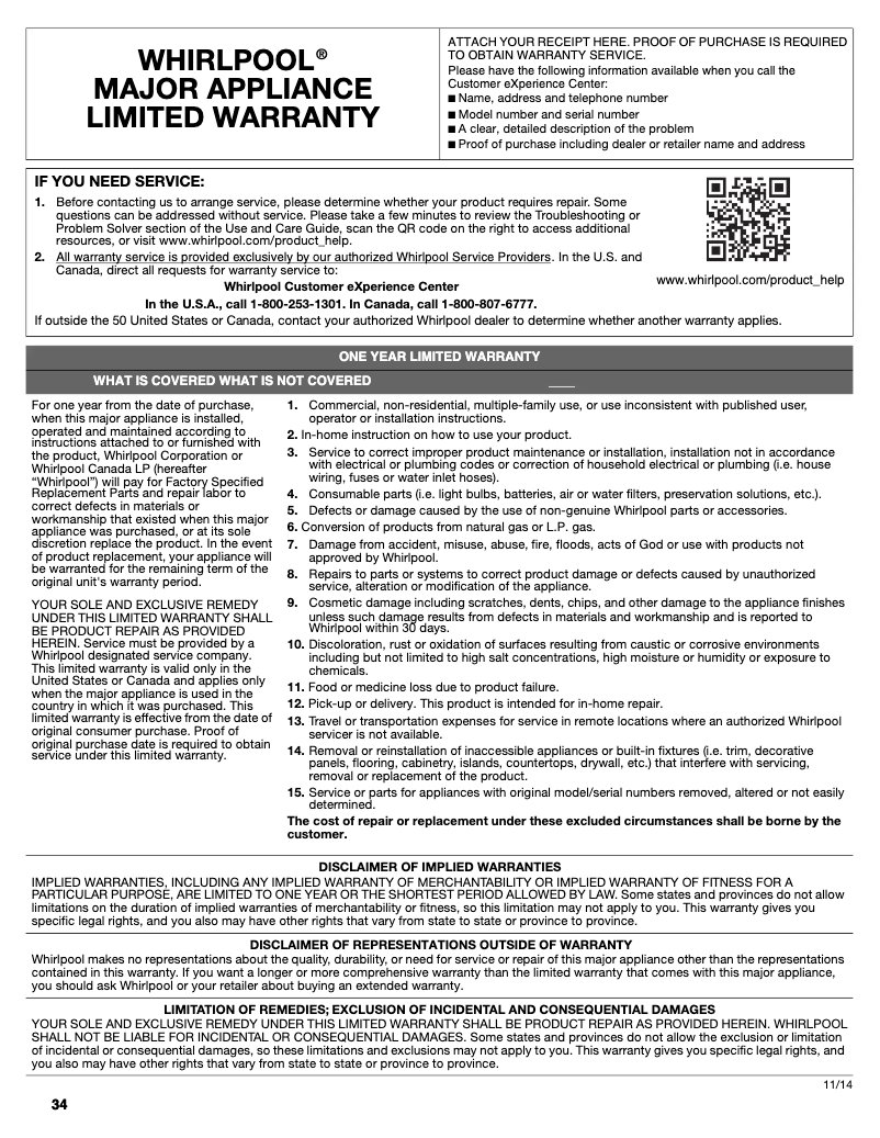 First page image of the manual for WRV976FDE