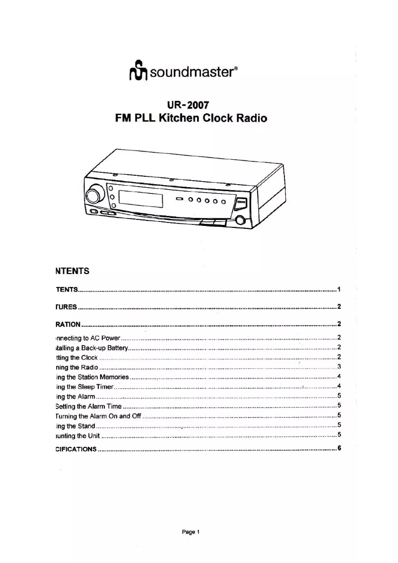 First page image of the manual for UR2007