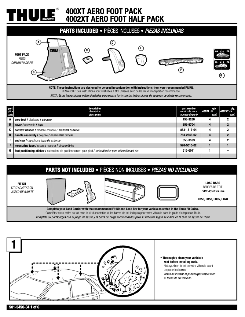 Page 1 of the manual User Manual Thule Aero 4002XT
