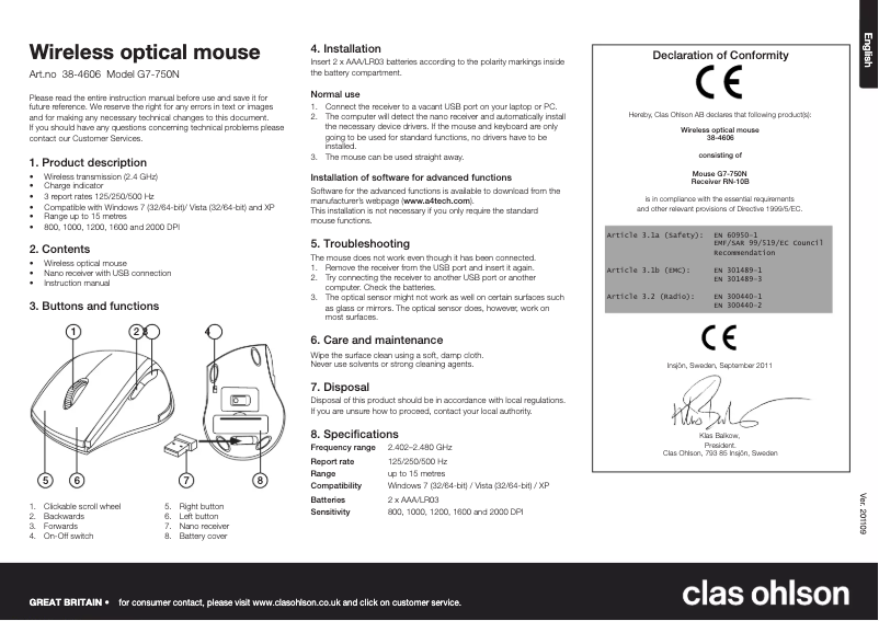 First page image of the manual for G7-750N