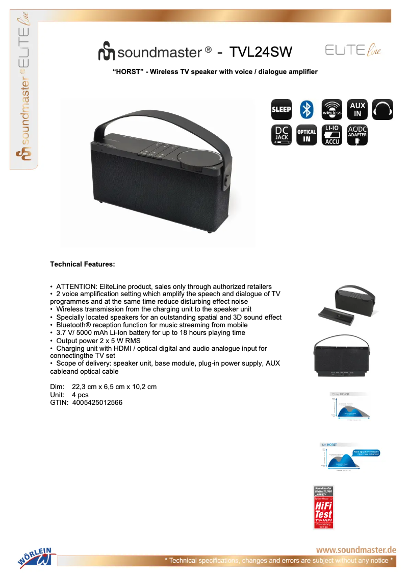 Page 1 of the manual Technical Sheet Soundmaster Horst