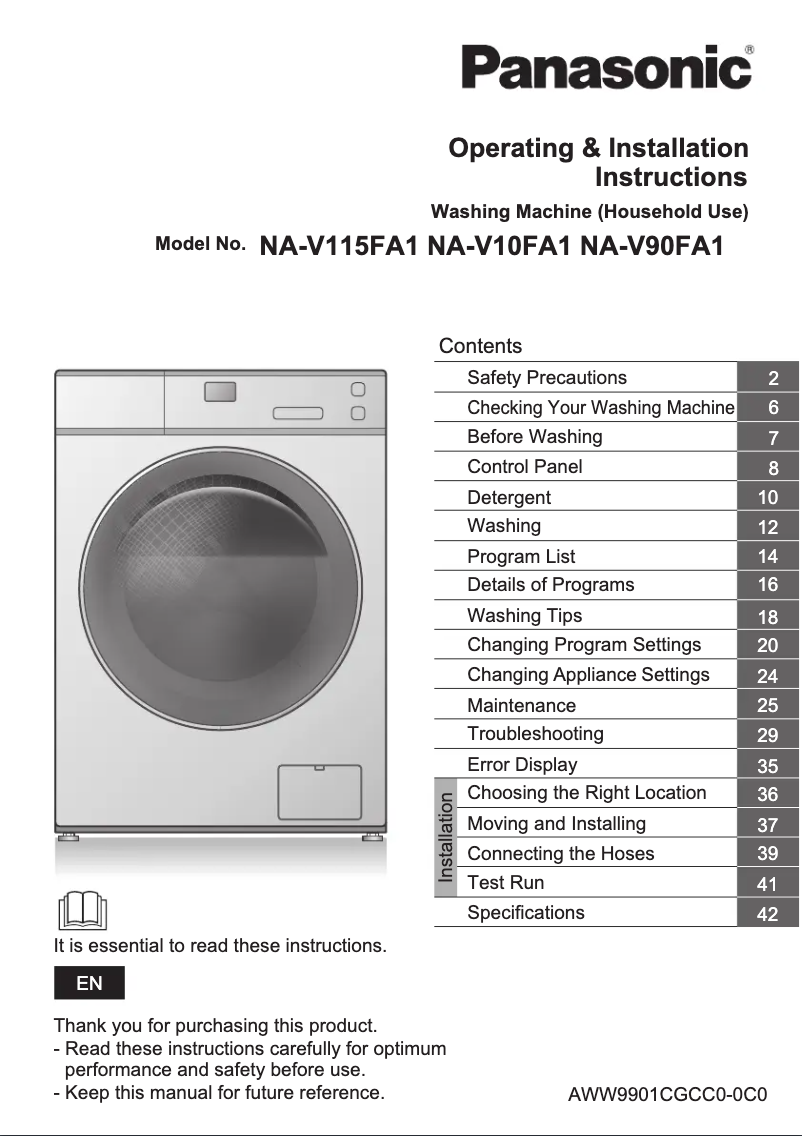 Page 1 of the manual User Manual Panasonic NA-V115FA1