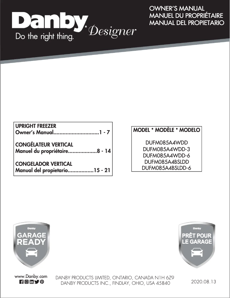 First page image of the manual for DUFM085A4WDD-3