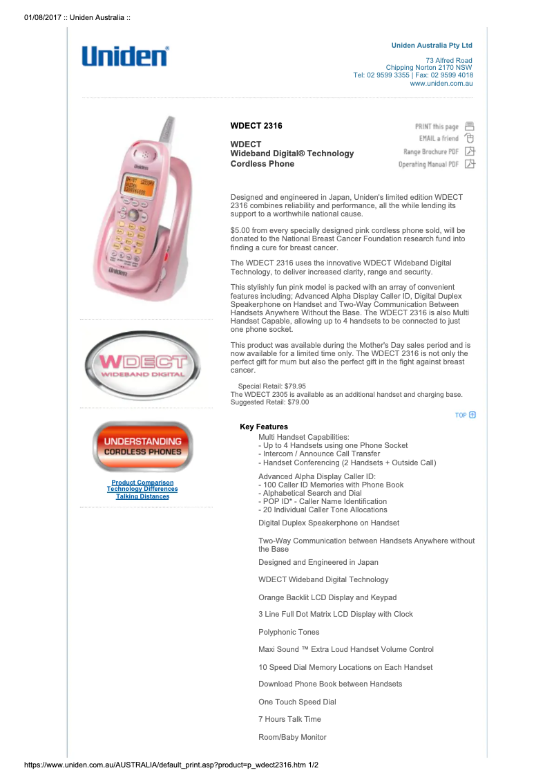 Page 1 of the manual User Manual Uniden WDECT 2316