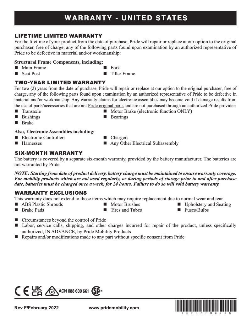 Page 1 of the manual Warranty Information Baja Mobility Raptor 2