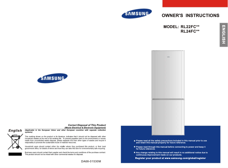 Page 1 of the manual User Manual Samsung RL26DCSW