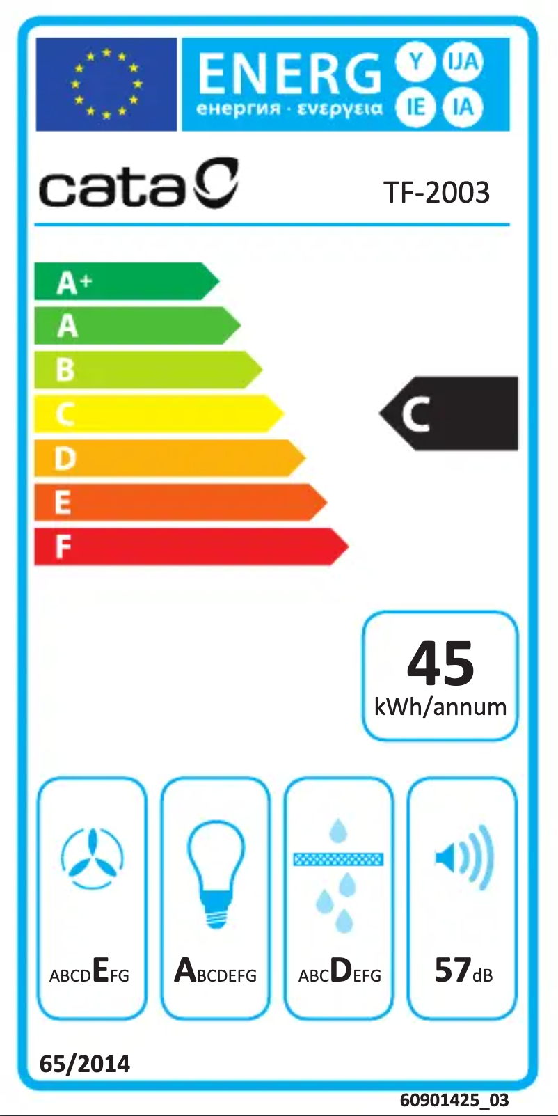 Page 1 of the manual Energy Label CATA TF 2003 DURALUM