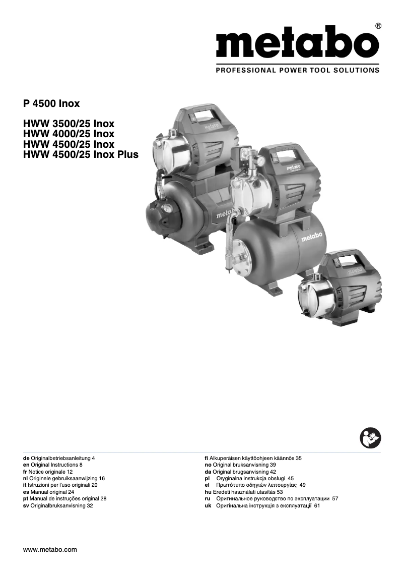 First page image of the manual for HWW 4000/25 Inox