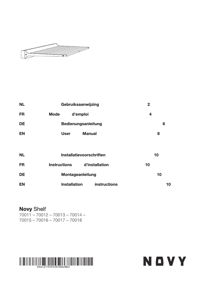 Page 1 of the manual User Manual Novy Shelf 70017