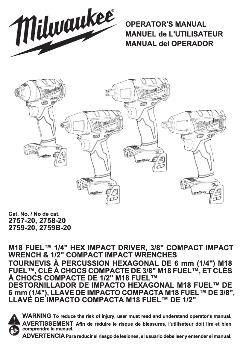 Page 1 of the manual User Manual Milwaukee M18 Fuel ONE-KEY 2758-22